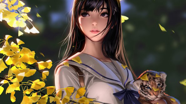 Autumn Girl With Cubs