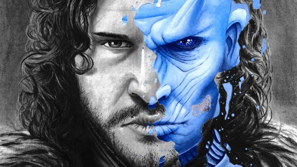 Two Face Jon Snow White Walker Splatter Portrait 5k