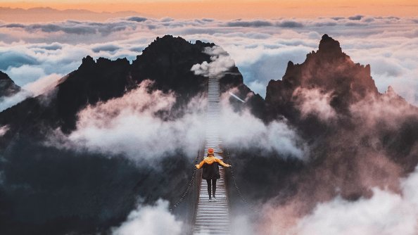 Bridge In Sky Girl Walking Manipulation 4k