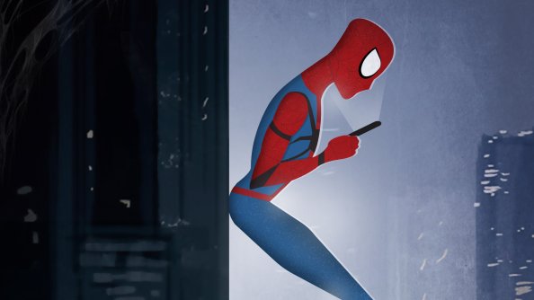 Spiderman Using Phone