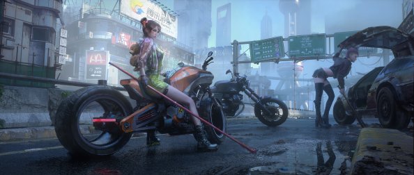 Cyberpunk City Bikes And Girl 4k