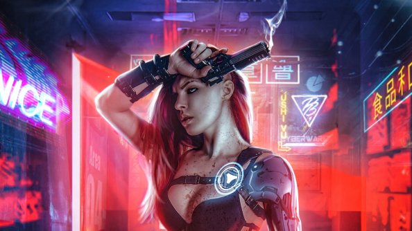 Cyberpunk Girl With Gun 4k