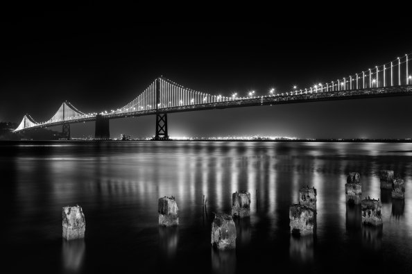 San Francisco Bay Bridge At Night Time Monochrome 5k