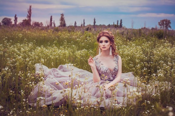 Girl Field Flowers Sitting 4k