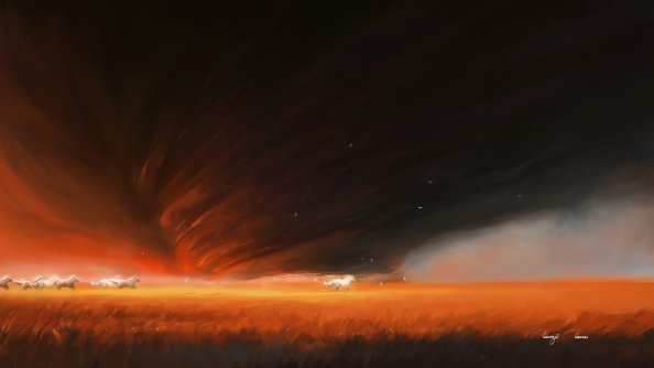 Horses Running Field Painting 4k