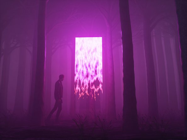 Man Walking Away From Forest Portal 5k