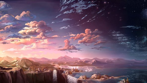 Anime Landscape Waterfall Cloud 5k