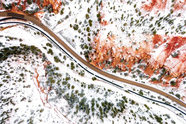 Aerial Photography Winter Road 5k
