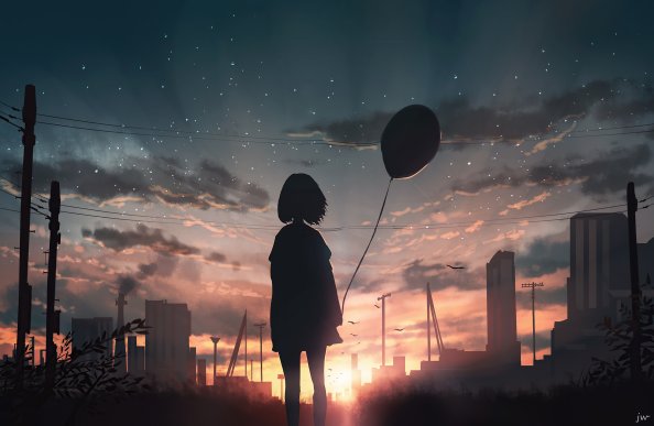 Anime Girl With Balloon In Hand