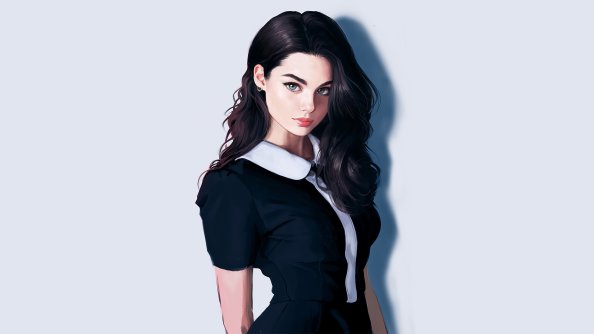 Dark Blacked Hair Girl Looking Art 4k