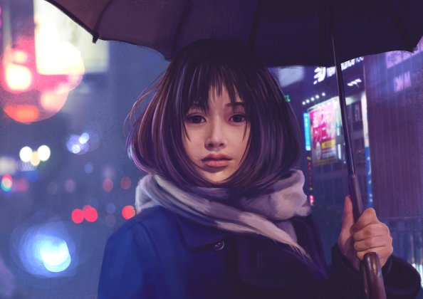 Asian Girl Umbrella Hd