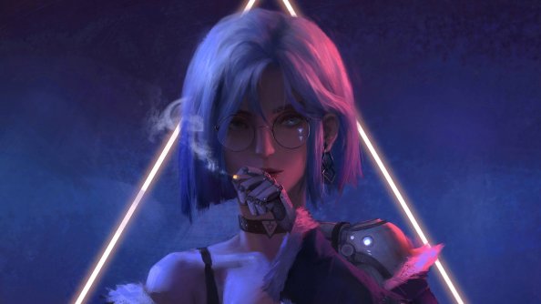 Cyber Girl Glasses Smoking 4k
