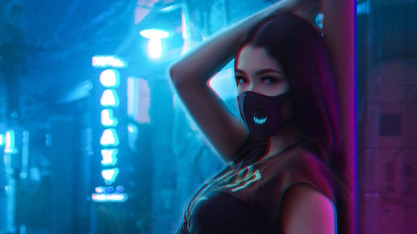 Mask Girl Neon Posing