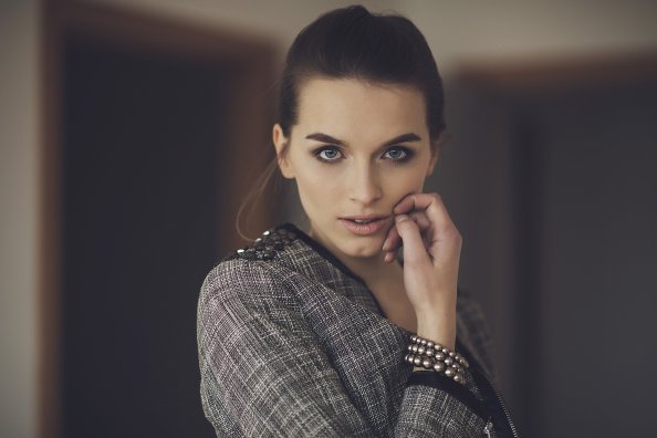 Girl Blue Eyes Hand On Face