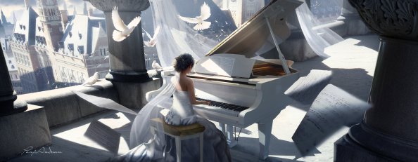 Girl Playing Piano Painting 4k