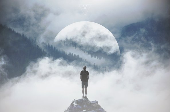 Mountain Man Standing On Rock Manipulation Photography