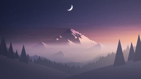 Mountains Moon Trees Minimalism