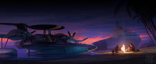 Airplane Beach Cargo Dusk Ocean