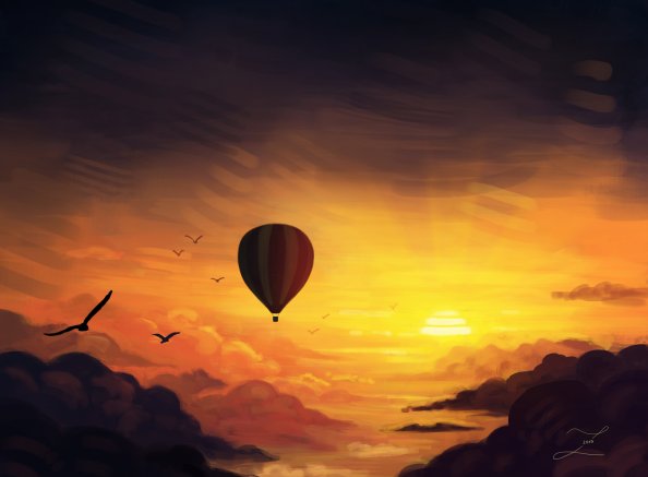 Air Balloon Sunset Digital Art
