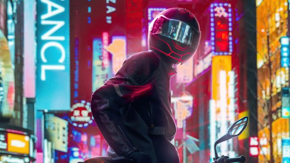Biker City Colorful 4k