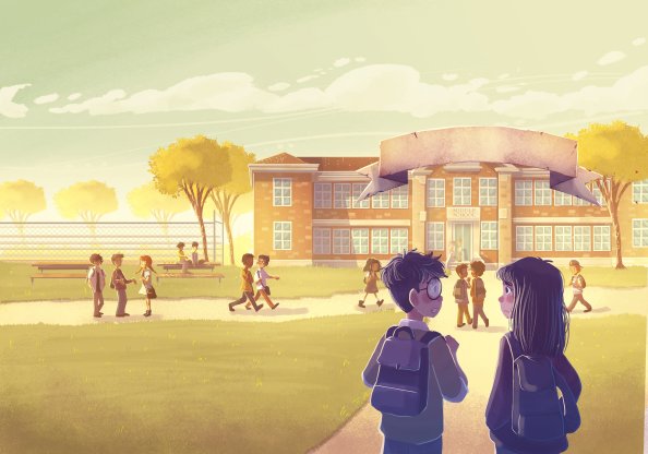 Boy And Girl Going To School Illustration