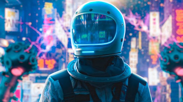 Astronaut Alone In Neon City 4k