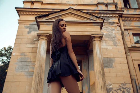 Black Clothing Girl Looking Back 4k