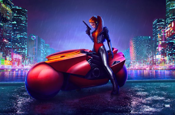 Cyberpunk Girl Bike Artwork 4k