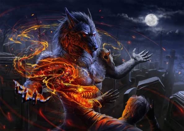 Werewolf Vs Man Flame Night Skull