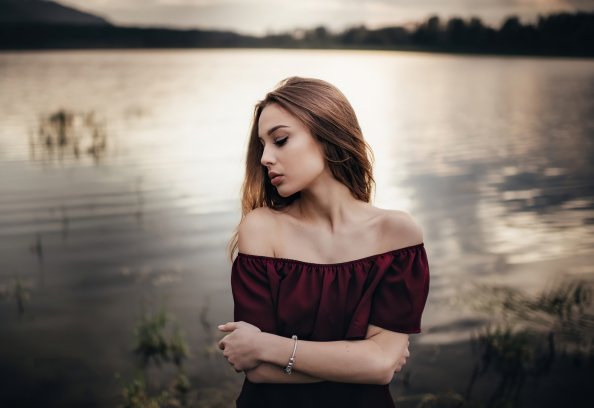 Girl Lake Looking Away