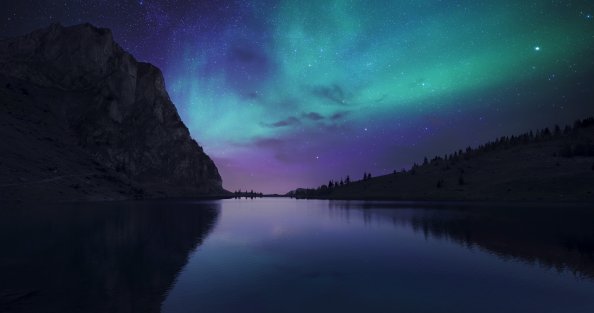 Lake Cyan Calm Water Reflection Northern Lights 4k