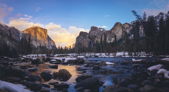 Yosemite Valley In Early Sunset Time 4k