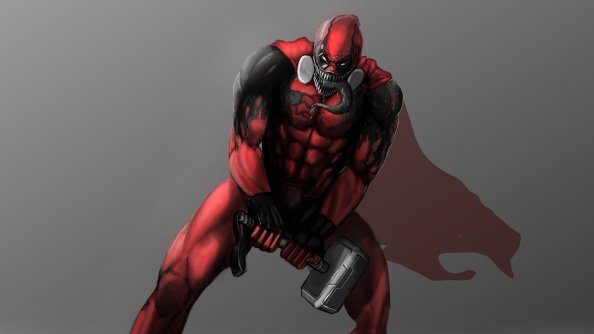 Deadpool As Venom With Thor Helmet