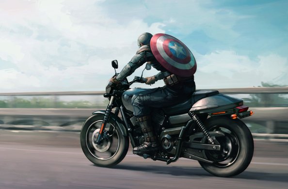 Captain America On Harley Davidson Motorcycle Artwork