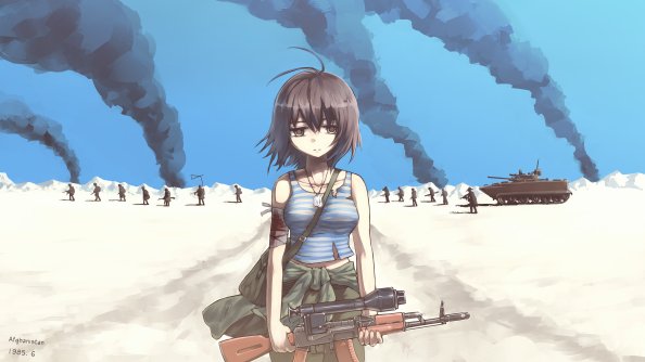 Anime Girl With Gun On War In Afghanistan 4k