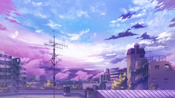 Anime Clouds Buildings 5k