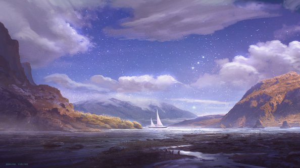 Hevenia Boat Sky Mountains 4k