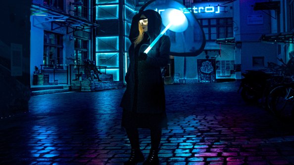 Cyberpunk Girl Umbrella 4k