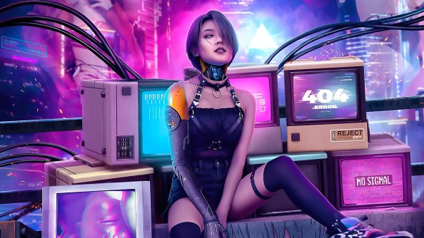 Cyberpunk Girl Retro Art 4k
