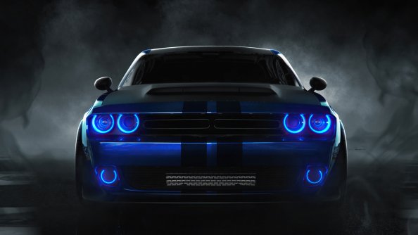 Dodge Challenger Angel Blue Lights 4k