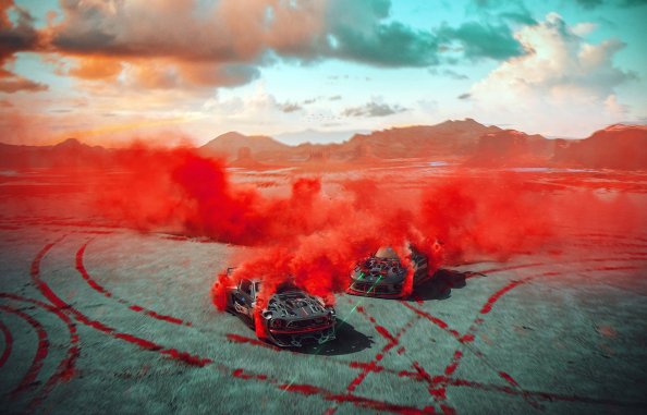 Cars Red Smoke Desert Laser Race