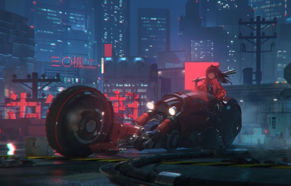 Anime Girl With Cyber Bike 4k