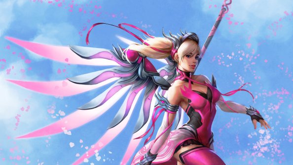 Pink Mercy Overwatch Wings Fantasy Digital Art