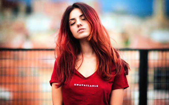 Redhead Girl Tshirt Closed Eyes 4k