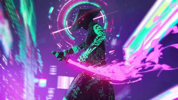 Cyberpunk Neon With Sword 4k