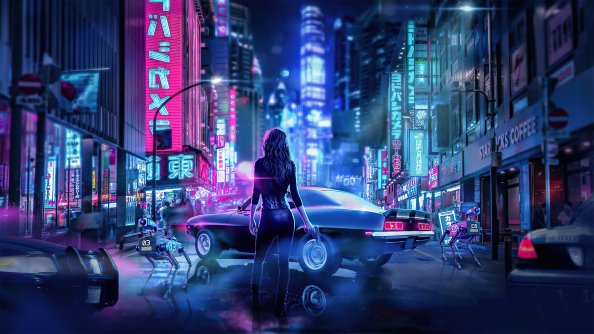 Cyber Japan Neon Lights Girl With Gun 4k
