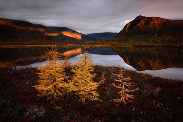 Autumn Lake Reflections Fall Clouds Nature Russia