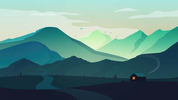 Hut House Landscape Minimal Morning 4k