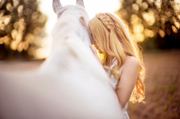 Girl And White Horse