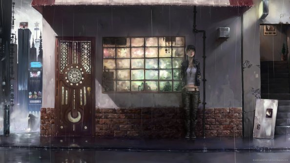 Anime Girl Standing In Rain